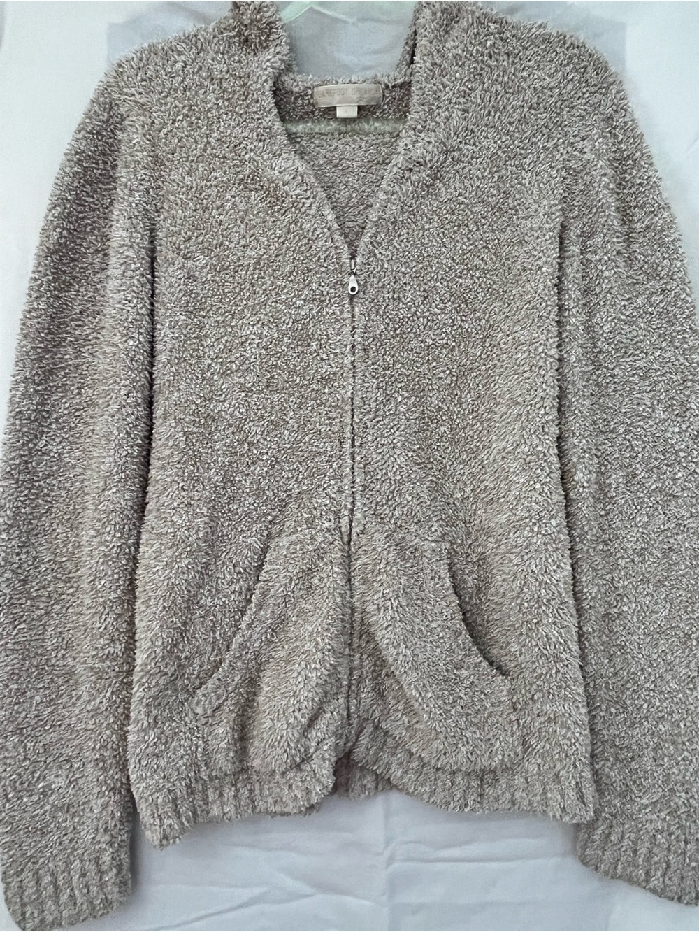 Barefoot Dreams Cozy Taupe Fuzzy Zip-Up Hoodie
